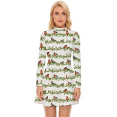 Bullfinches On The Branches Long Sleeve Velour Longline Dress