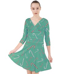 Sweet Christmas Candy Quarter Sleeve Front Wrap Dress by SychEva