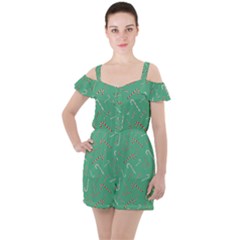 Sweet Christmas Candy Ruffle Cut Out Chiffon Playsuit by SychEva