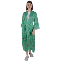 Sweet Christmas Candy Maxi Satin Kimono by SychEva