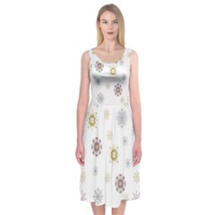 Magic Snowflakes Midi Sleeveless Dress by SychEva