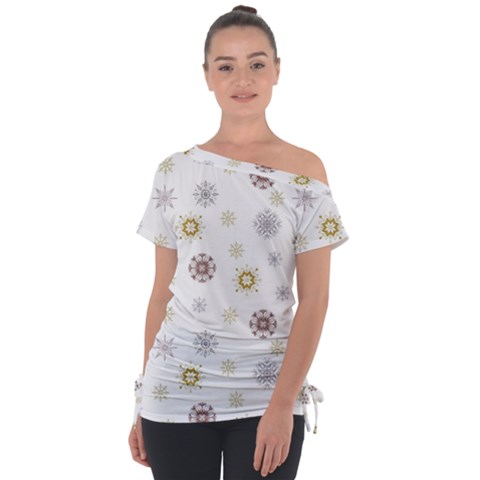 Magic Snowflakes Off Shoulder Tie-up Tee by SychEva