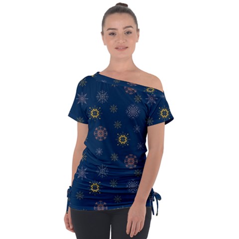 Magic Snowflakes Off Shoulder Tie-up Tee by SychEva