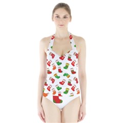 Christmas Socks  Halter Swimsuit by SychEva