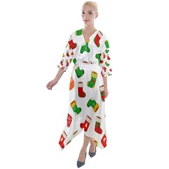 Christmas Socks  Quarter Sleeve Wrap Front Maxi Dress by SychEva