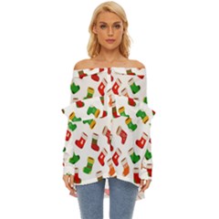 Christmas Socks  Off Shoulder Chiffon Pocket Shirt by SychEva