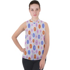 Colorful Balls Mock Neck Chiffon Sleeveless Top by SychEva