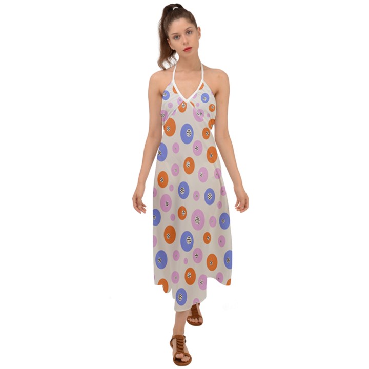 Colorful Balls Halter Tie Back Dress 