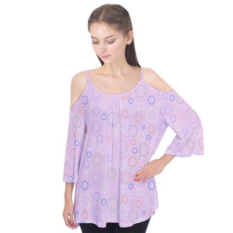 Multicolored Circles On A Pink Background Flutter Sleeve Tee  by SychEva