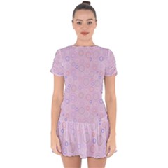 Multicolored Circles On A Pink Background Drop Hem Mini Chiffon Dress by SychEva