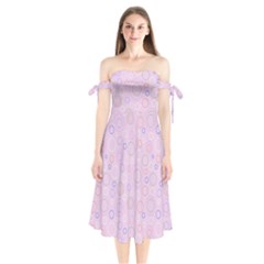 Multicolored Circles On A Pink Background Shoulder Tie Bardot Midi Dress by SychEva