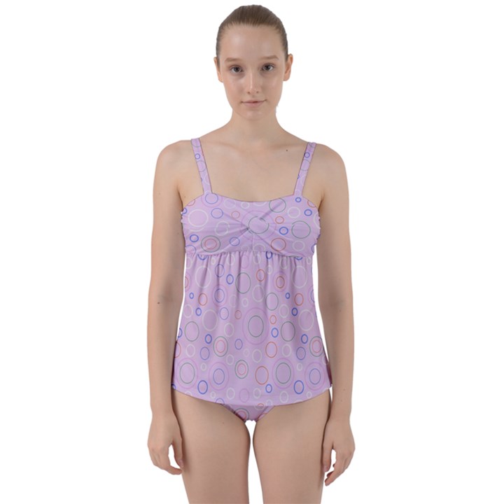 Multicolored Circles On A Pink Background Twist Front Tankini Set