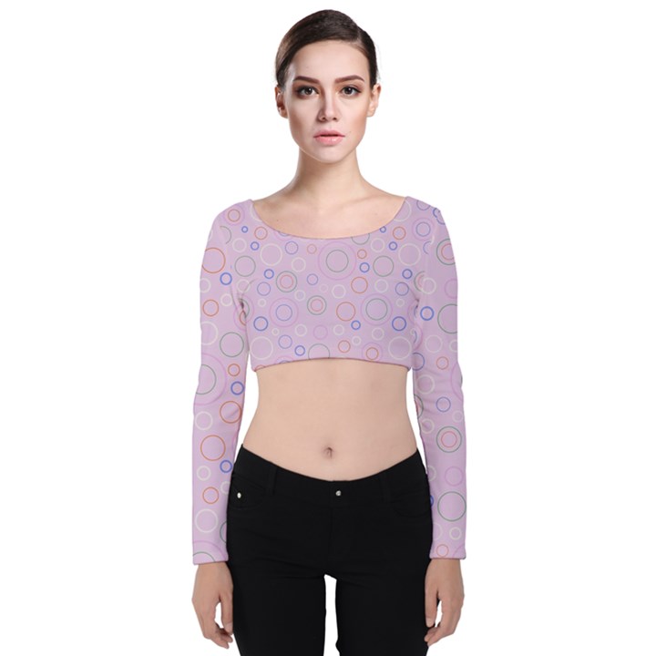 Multicolored Circles On A Pink Background Velvet Long Sleeve Crop Top