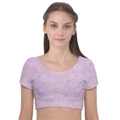 Multicolored Circles On A Pink Background Velvet Short Sleeve Crop Top  by SychEva