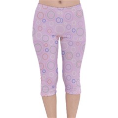 Multicolored Circles On A Pink Background Velvet Capri Leggings  by SychEva