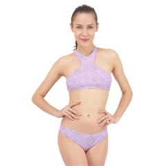 Multicolored Circles On A Pink Background High Neck Bikini Set by SychEva