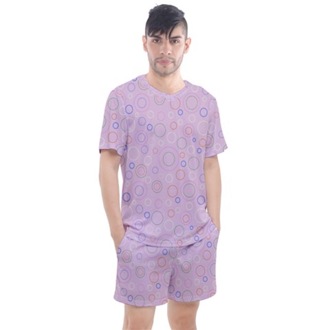 Multicolored Circles On A Pink Background Men s Mesh Tee And Shorts Set by SychEva