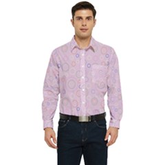 Multicolored Circles On A Pink Background Men s Long Sleeve Pocket Shirt  by SychEva