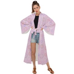 Multicolored Circles On A Pink Background Maxi Kimono by SychEva