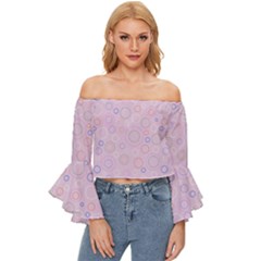 Multicolored Circles On A Pink Background Off Shoulder Flutter Bell Sleeve Top by SychEva