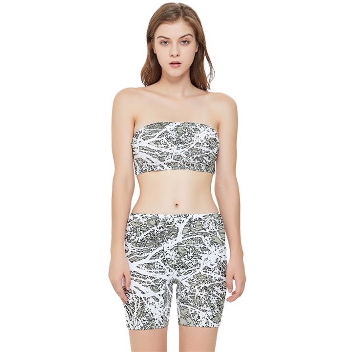 Linear Art Botanic Illustration Stretch Shorts and Tube Top Set