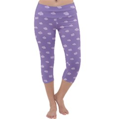 Pink Clouds On Purple Background Capri Yoga Leggings by SychEva