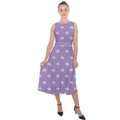 Pink Clouds On Purple Background Midi Tie-back Chiffon Dress by SychEva