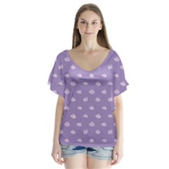 Pink Clouds On Purple Background V-neck Flutter Sleeve Top by SychEva