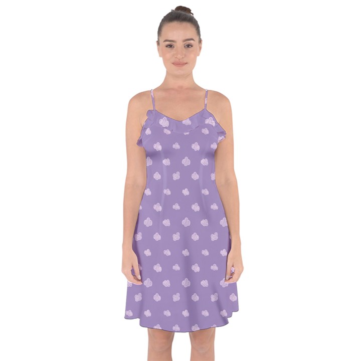 Pink Clouds On Purple Background Ruffle Detail Chiffon Dress