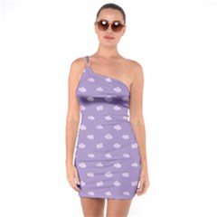 Pink Clouds On Purple Background One Soulder Bodycon Dress by SychEva