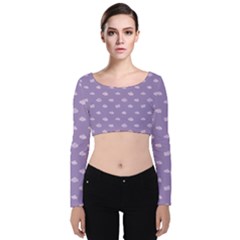 Pink Clouds On Purple Background Velvet Long Sleeve Crop Top by SychEva