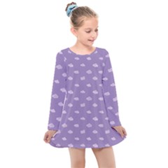 Pink Clouds On Purple Background Kids  Long Sleeve Dress by SychEva