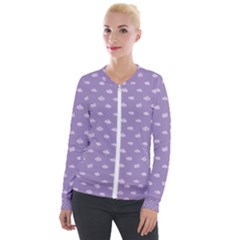 Pink Clouds On Purple Background Velvet Zip Up Jacket by SychEva