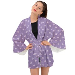 Pink Clouds On Purple Background Long Sleeve Kimono by SychEva