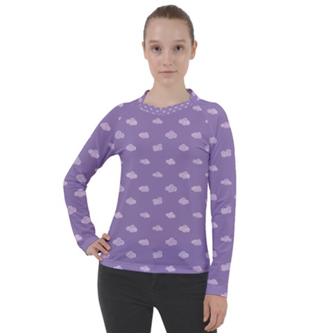 Pink Clouds On Purple Background Women s Pique Long Sleeve Tee by SychEva