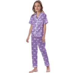 Pink Clouds On Purple Background Kids  Satin Short Sleeve Pajamas Set by SychEva