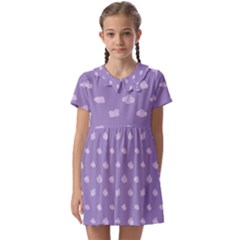 Pink Clouds On Purple Background Kids  Asymmetric Collar Dress by SychEva