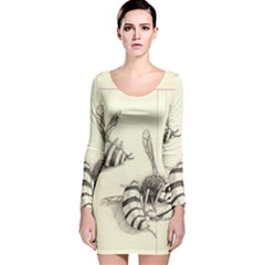 Bees Long Sleeve Velvet Bodycon Dress