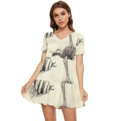 Bees Tiered Short Sleeve Mini Dress