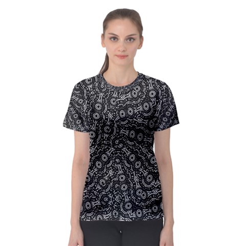 Black And White Modern Intricate Ornate Pattern Women s Sport Mesh Tee by dflcprintsclothing