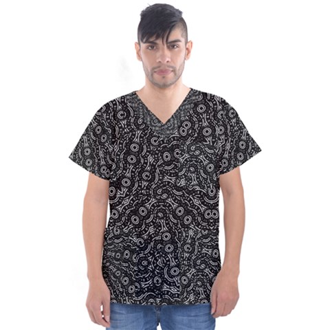 Black And White Modern Intricate Ornate Pattern Men s V-neck Scrub Top by dflcprintsclothing