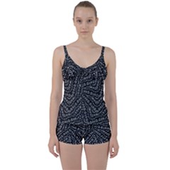 Black And White Modern Intricate Ornate Pattern Tie Front Two Piece Tankini by dflcprintsclothing