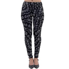 Black And White Modern Intricate Ornate Pattern Lightweight Velour Leggings by dflcprintsclothing