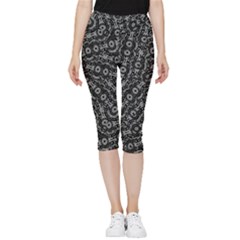 Black And White Modern Intricate Ornate Pattern Inside Out Lightweight Velour Capri Leggings  by dflcprintsclothing