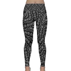 Black And White Modern Intricate Ornate Pattern Lightweight Velour Classic Yoga Leggings by dflcprintsclothing