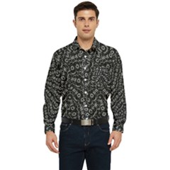 Black And White Modern Intricate Ornate Pattern Men s Long Sleeve Pocket Shirt  by dflcprintsclothing