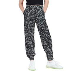 Black And White Modern Intricate Ornate Pattern Kids  Elastic Waist Pants by dflcprintsclothing