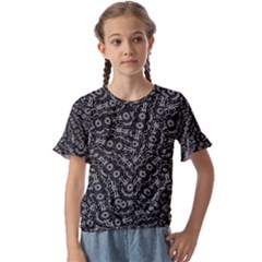 Black And White Modern Intricate Ornate Pattern Kids  Cuff Sleeve Scrunch Bottom Tee