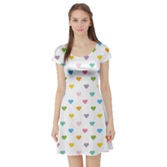 Small Multicolored Hearts Short Sleeve Skater Dress by SychEva