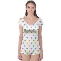 Small Multicolored Hearts Boyleg Leotard  by SychEva